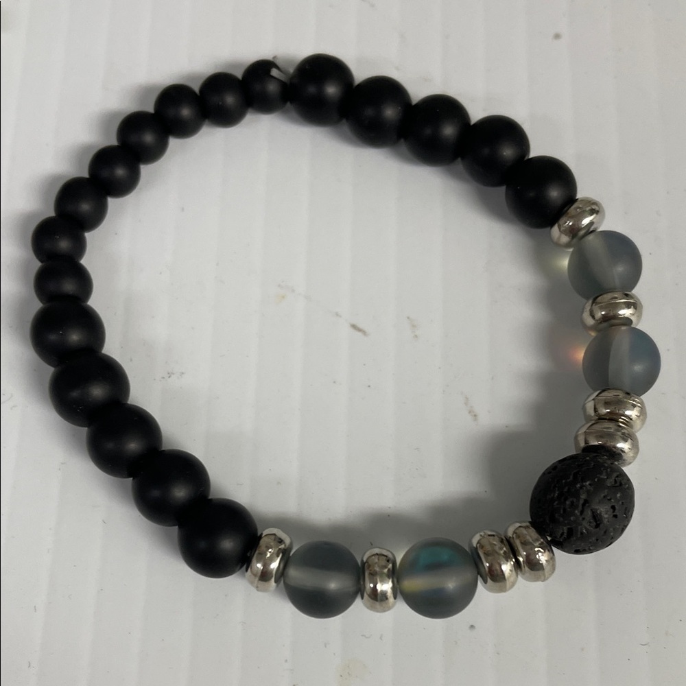Black Beaded Bracelet with Silver Accents